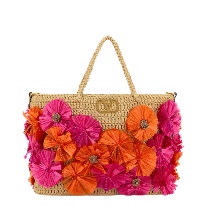 Raffia Tote Bag With Flowers And Beads - Image 1