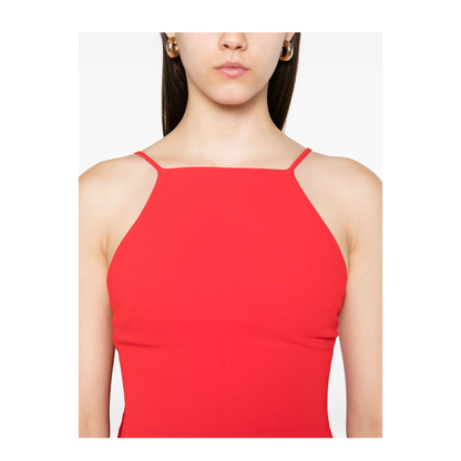 Halterneck Sleeveless Fitted Bodice Floor-Length Skirt Train Detail Dress - Image 2