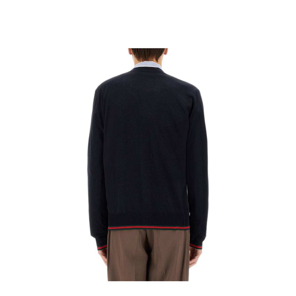 Wool Knit Cardigan with Web in Dark Blue - Image 3