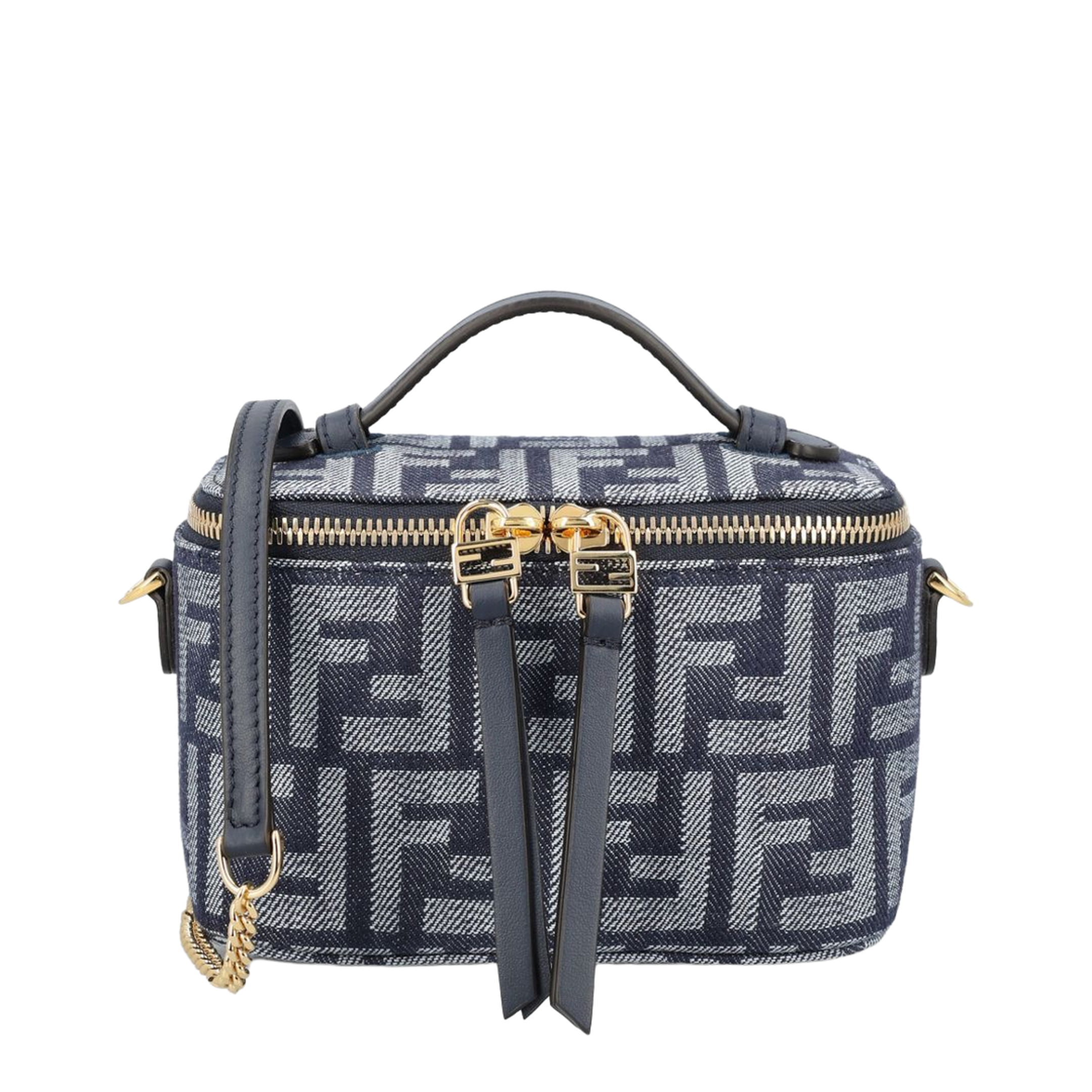 Vanity Mini Denim-Effect FF Jacquard Mini Bag - Dark Blue - Image 1
