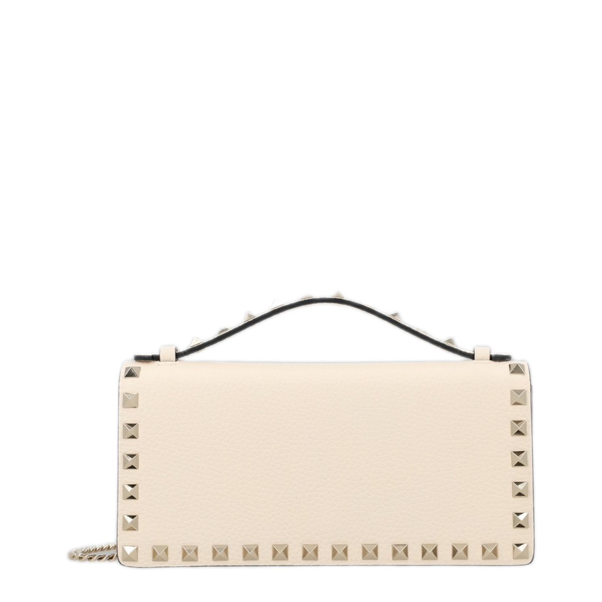 Rockstud Grainy Calfskin Wallet On Chain - Light Ivory - Image 1