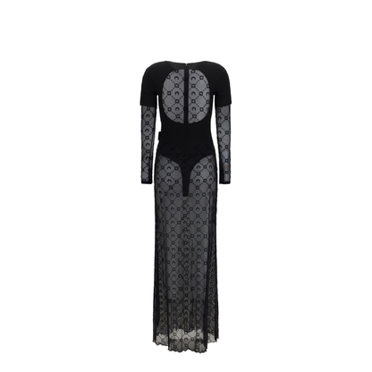 Layered Long Dress in Jersey and Mesh - Image 2