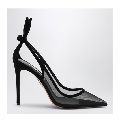 Black Bow Tie Pumps In Mesh And Suede - Image 1