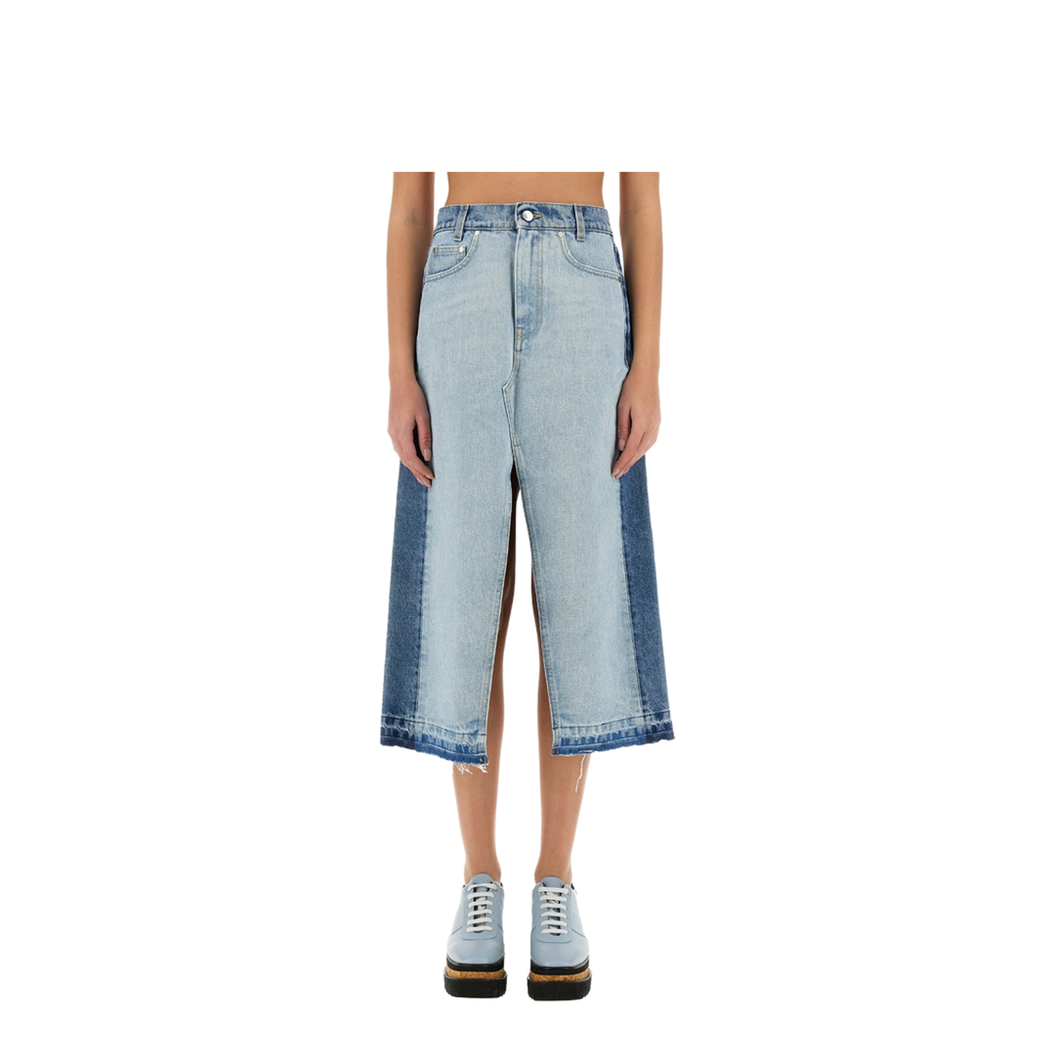 Denim Skirt with Contrasting Panel - Image 1