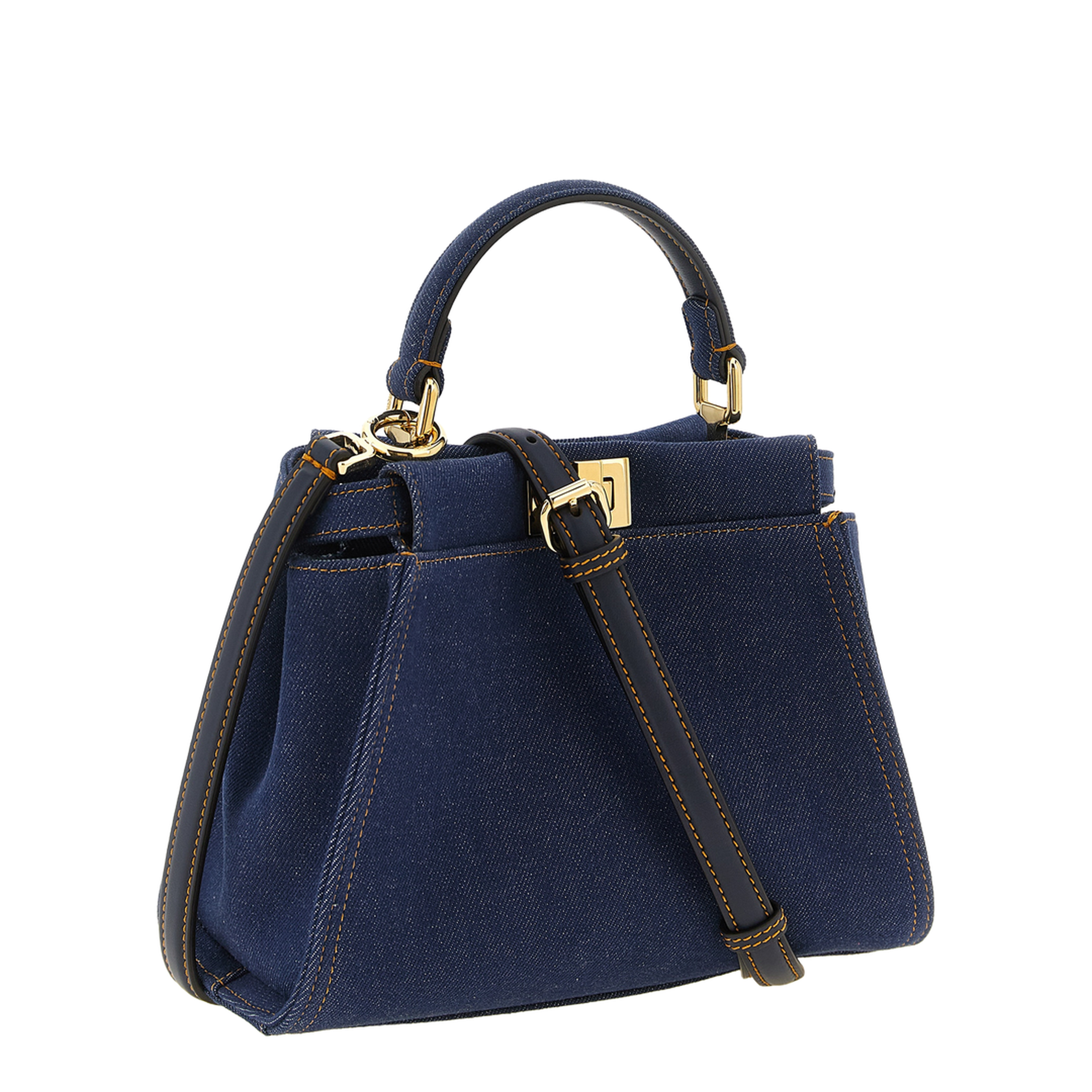 Peekaboo Mini Denim Top Handle Bag - Dark Blue - Image 2
