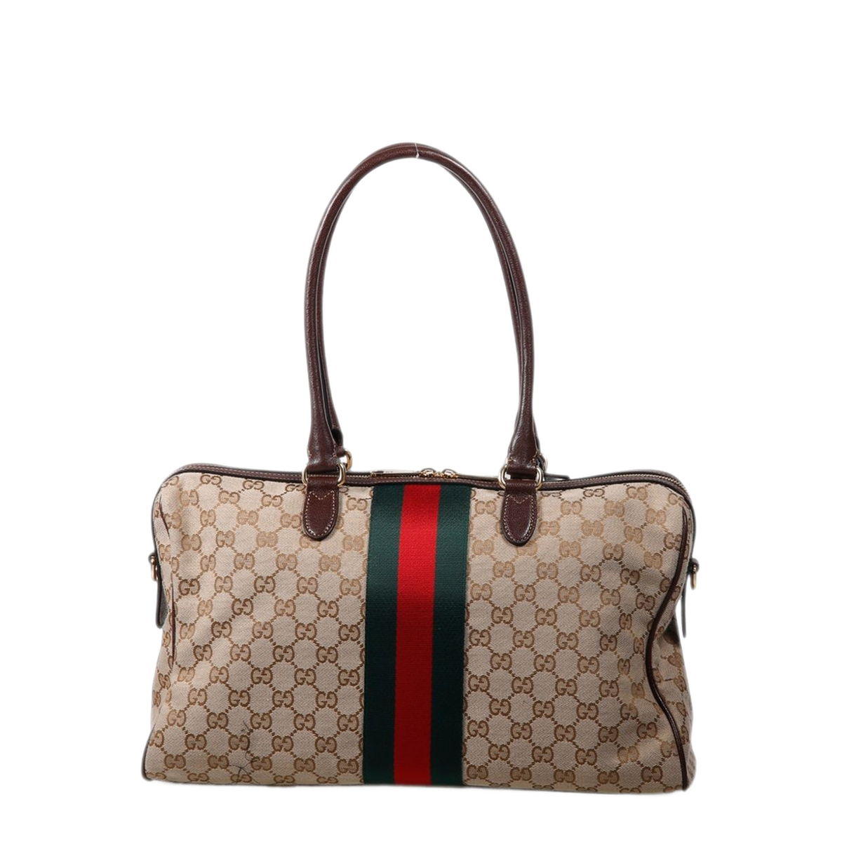 Borsetto Large GG Canvas Boston Bag - Beige and Dark Brown - Image 2
