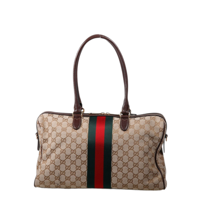 Borsetto Large GG Canvas Boston Bag - Beige and Dark Brown - Image 2