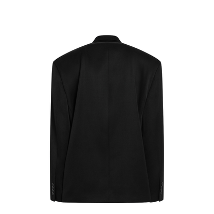 Black Double-Breasted Wool Blazer - Image 2