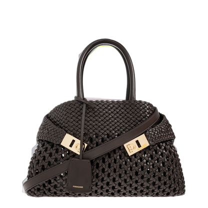 Hug Medium Woven Nappa Leather Handbag - Testa di Moro - Image 1