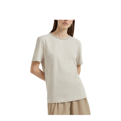 Striped Cotton Jersey T-Shirt with Shiny Neck Detail - Image 3