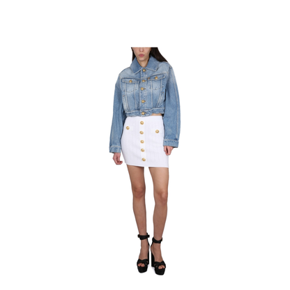 Embossed Buttons Knit Mini Skirt White - Image 2