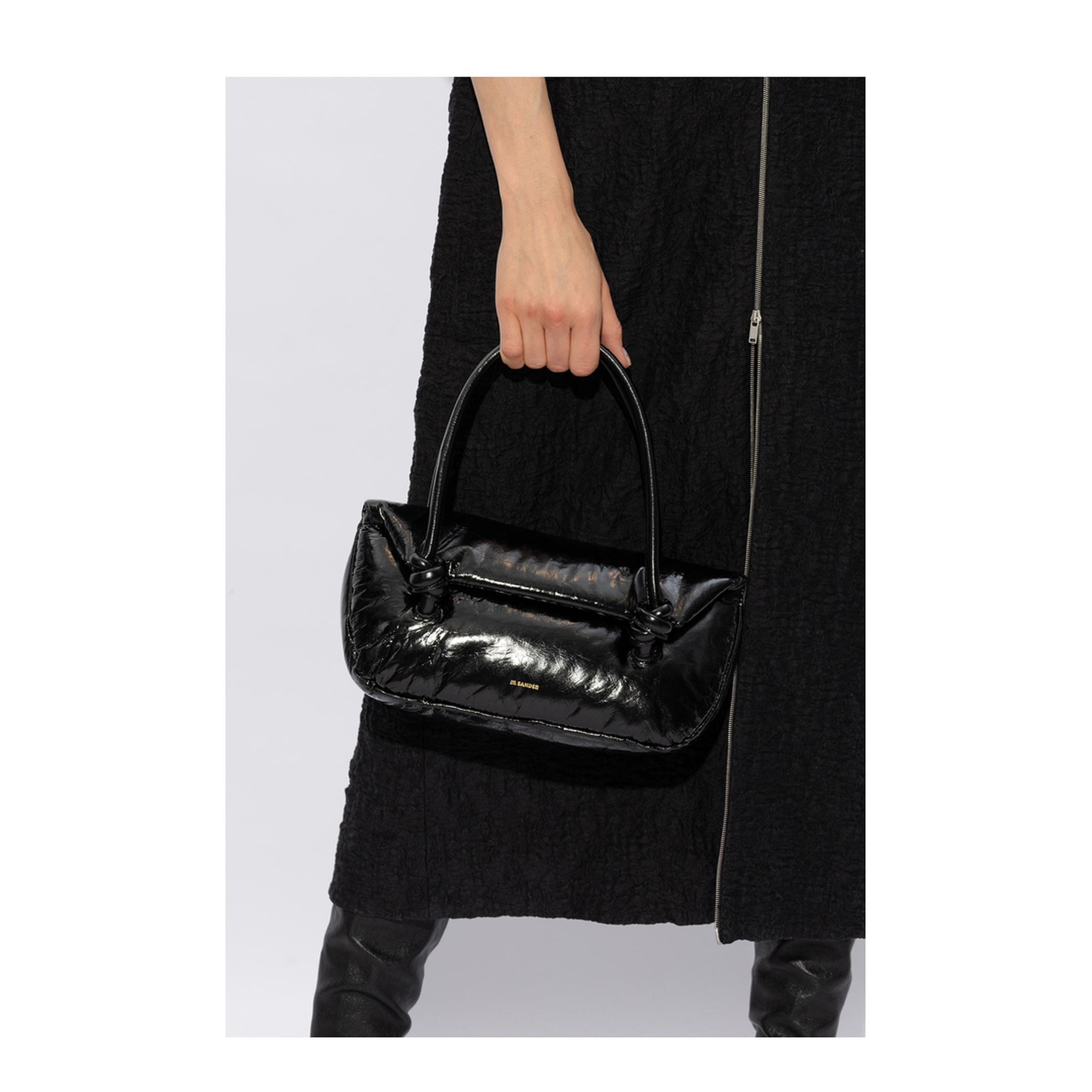 Knot Small Black Shoulder Bag With Laminated Logo In Patent Leather - Image 2