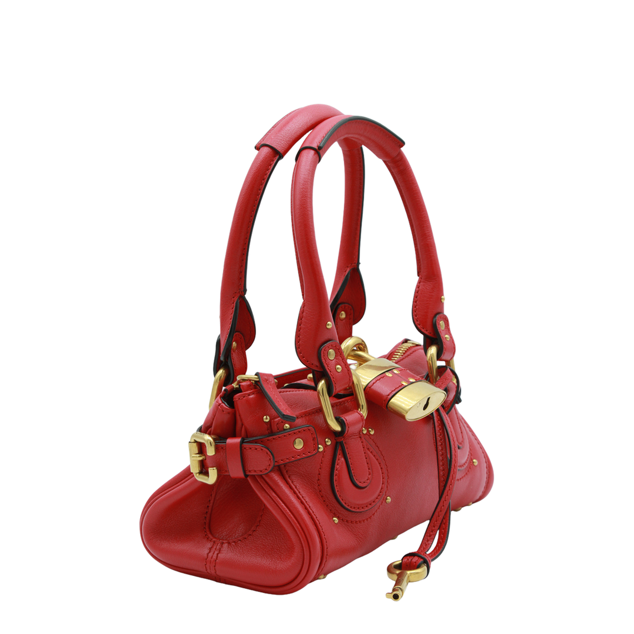 Paddington Small Grained Buffalo Leather Shoulder Bag - Tulip Red - Image 4