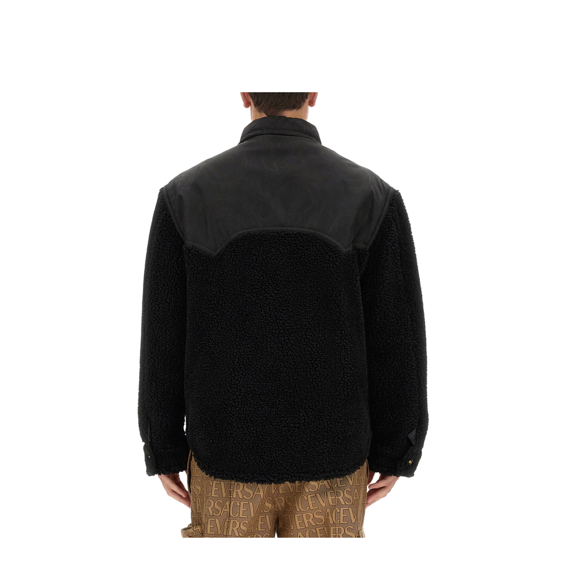 Faux Shearling And Technical Jacquard Jacket In Black - Image 3