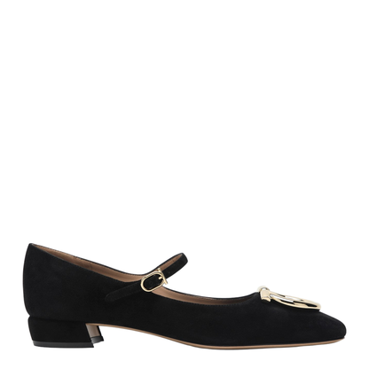 Black Gancini Heeled Ballerina in Suede - Image 1
