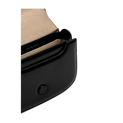 Black Glazed Leather Top Handle Bag - Image 5