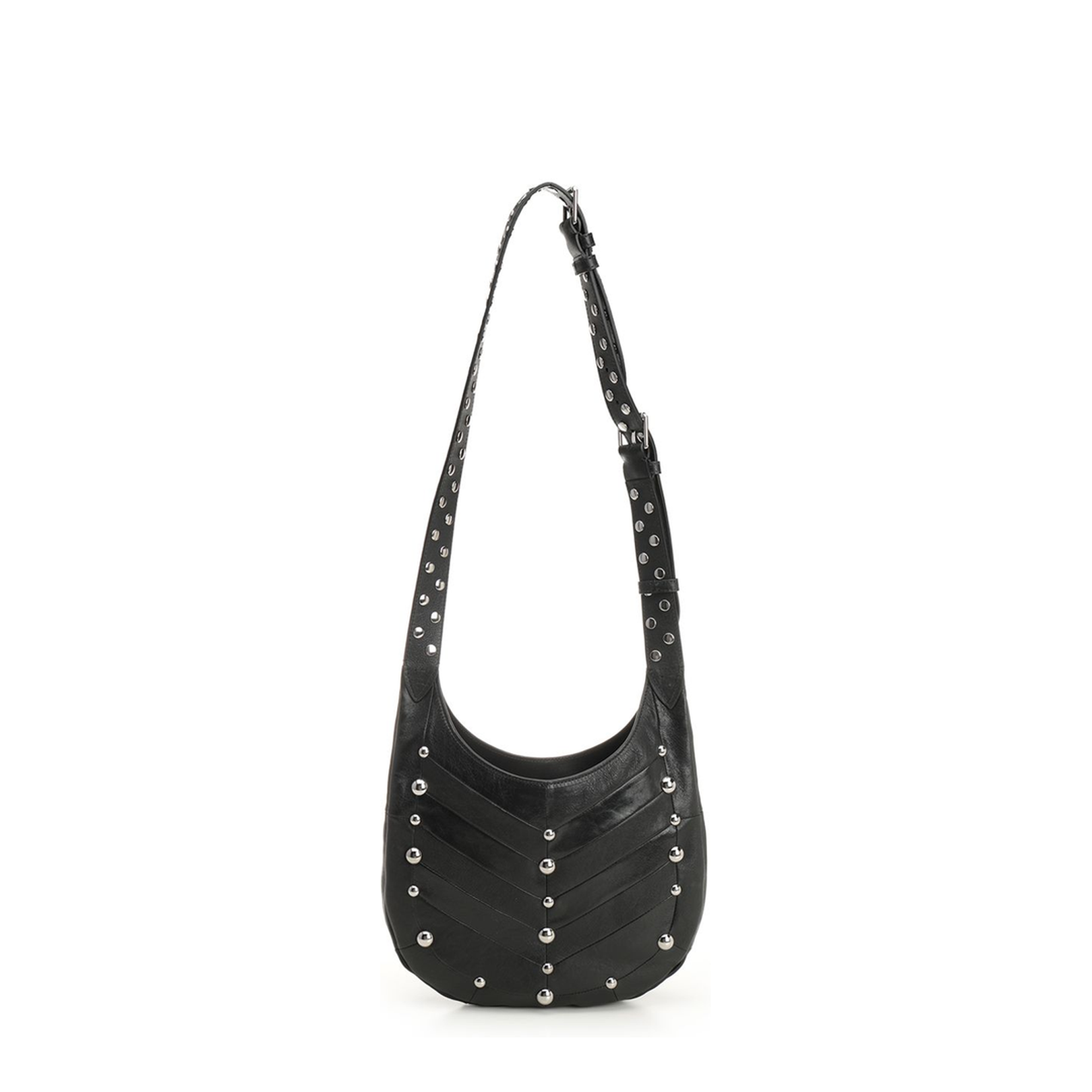 Hoboho Nappa Leather Hobo Bag With Chevron Pattern And Studs Black - Image 3
