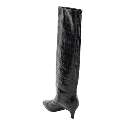 Black Croc-Embossed Leather Boots - Image 2
