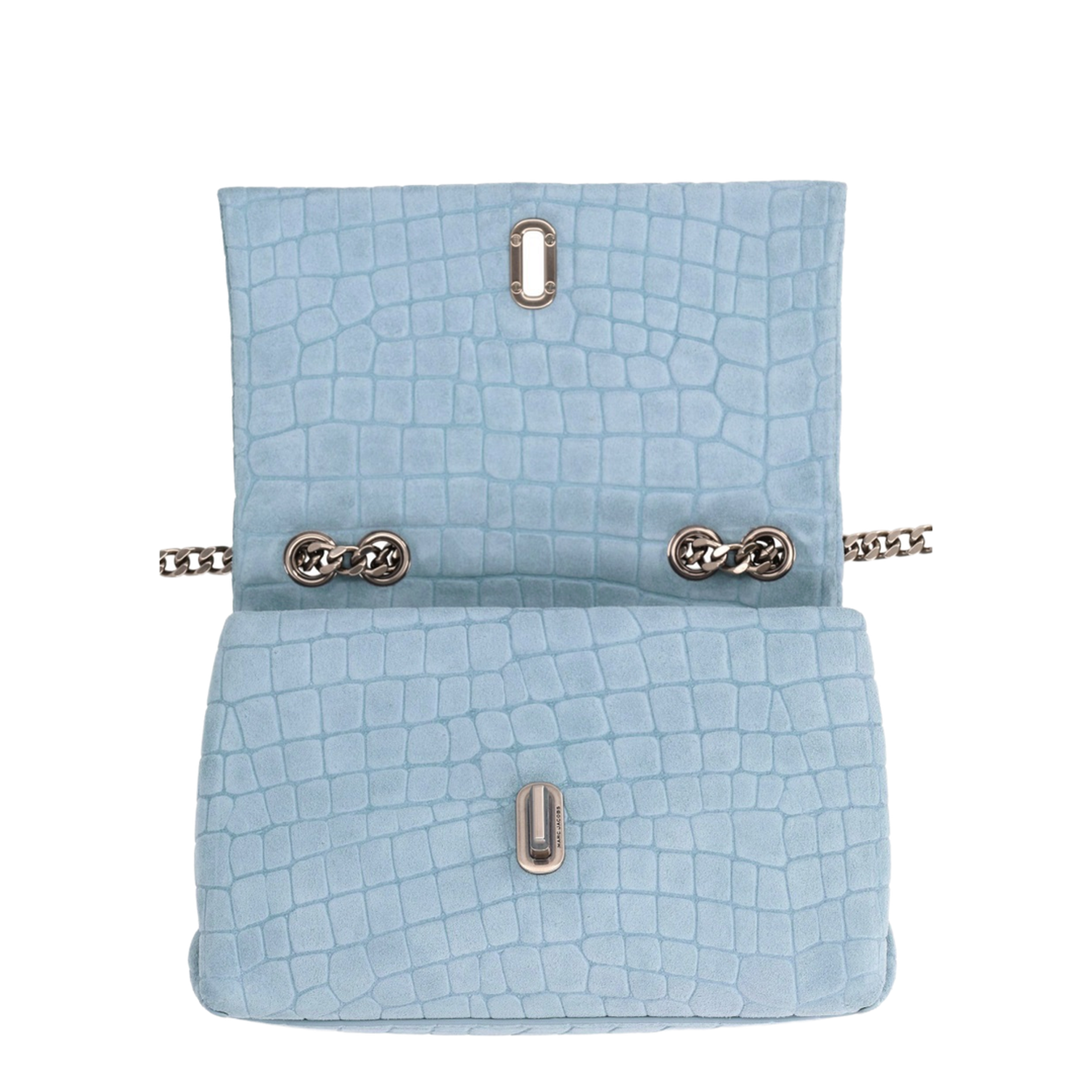 Slim Croc Suede Dual Chain Shoulder Bag - Blue - Image 4