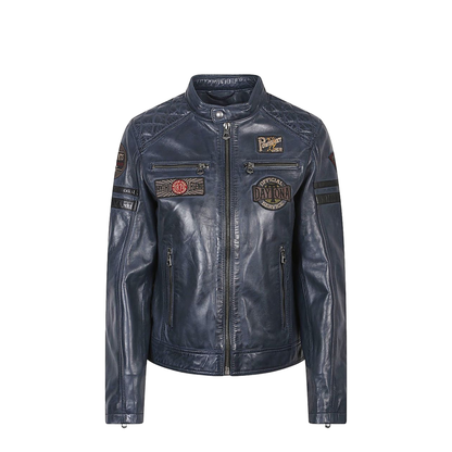 Leather Moto Jacket Blue and Green - Image 3