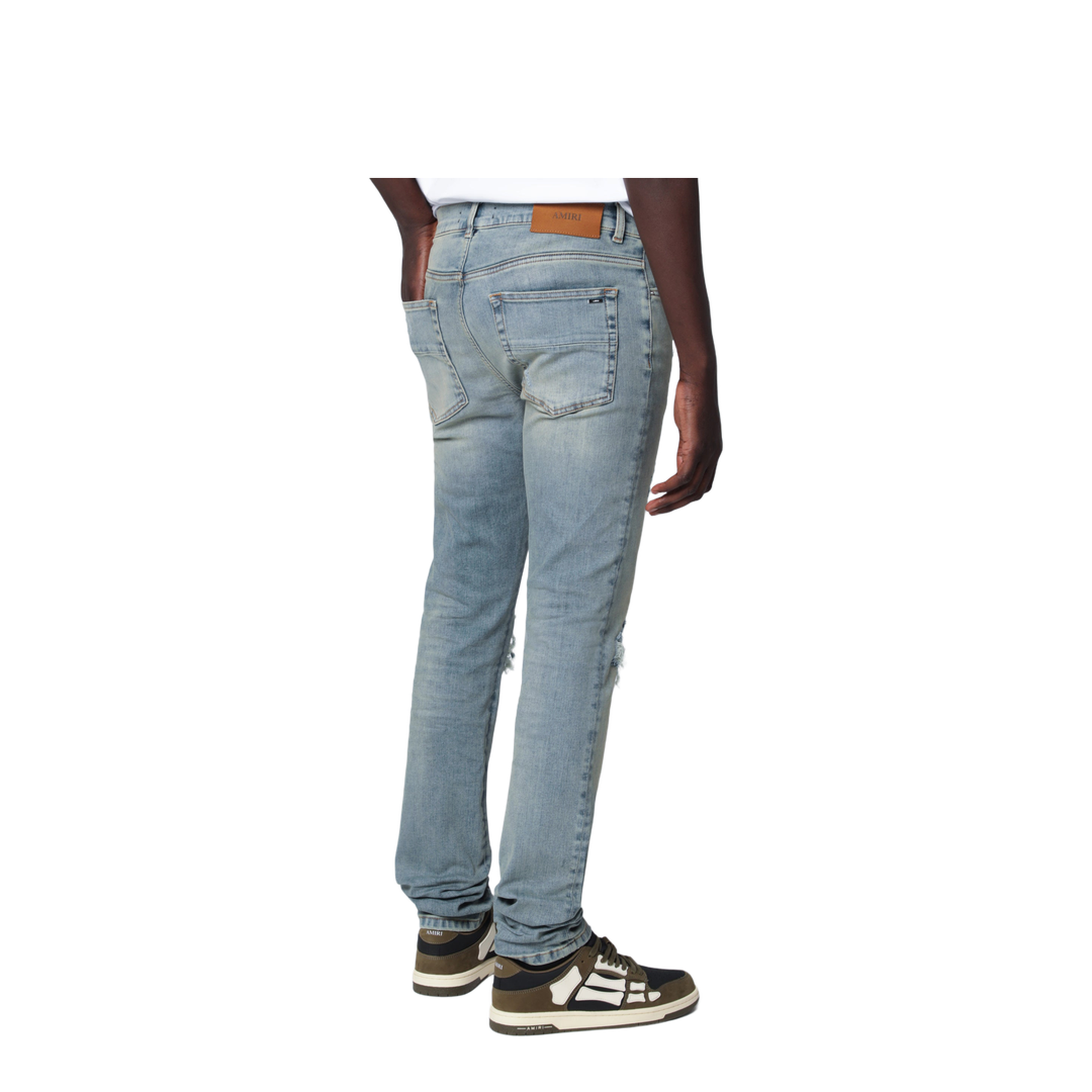 MX1 Distressed Flannel-Patched Jeans in Medium Indigo - Image 2