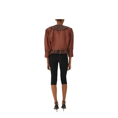 Cropped Collarless Jacket in Plongé Nappa Leather - Image 3
