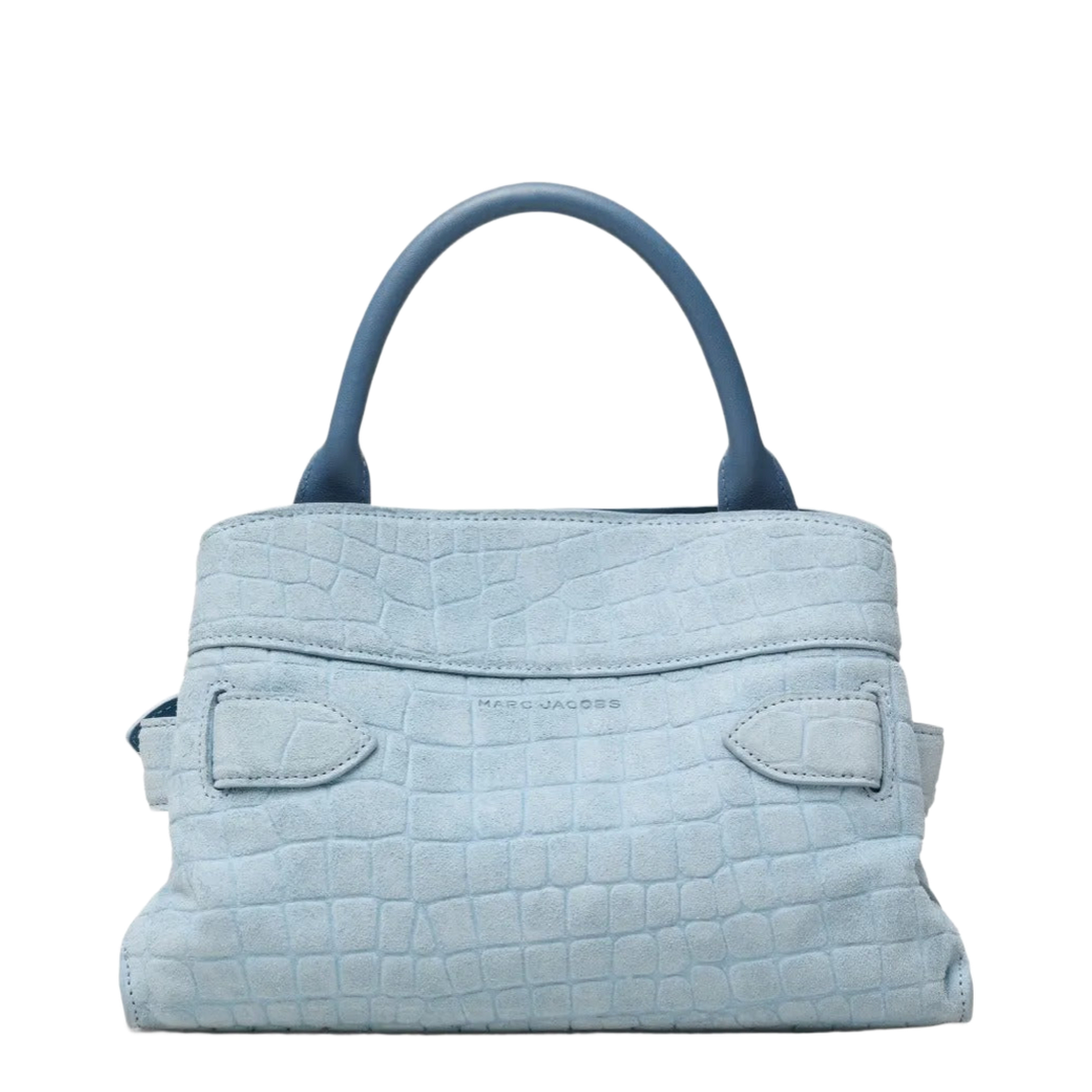 Dakota Small Crocodile-Embossed Italian Suede Satchel - Blue Mist - Image 3
