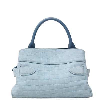 Dakota Small Crocodile-Embossed Italian Suede Satchel - Blue Mist - Image 3