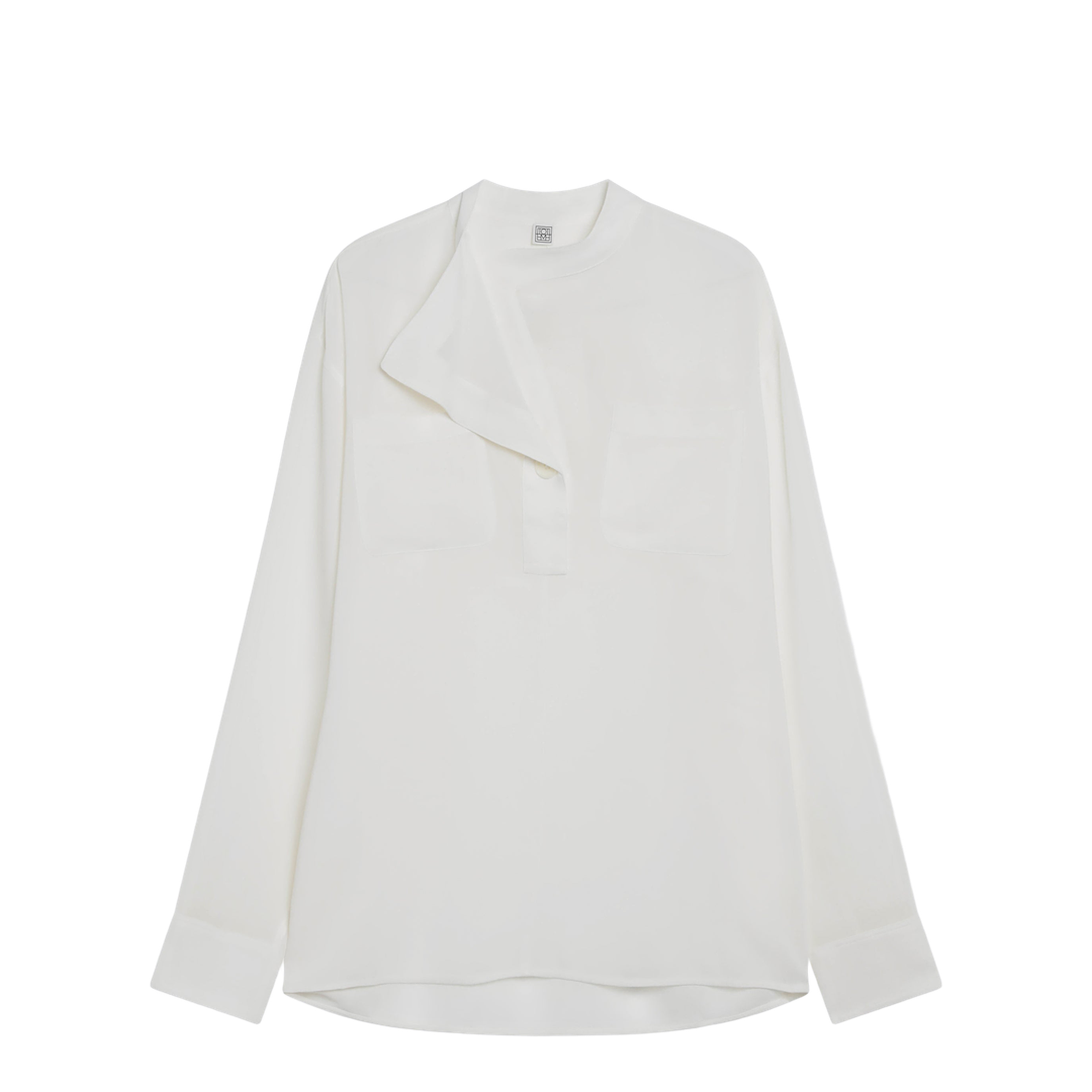 Overlap-collar Blouse in Viscose and Wool, White - Image 1