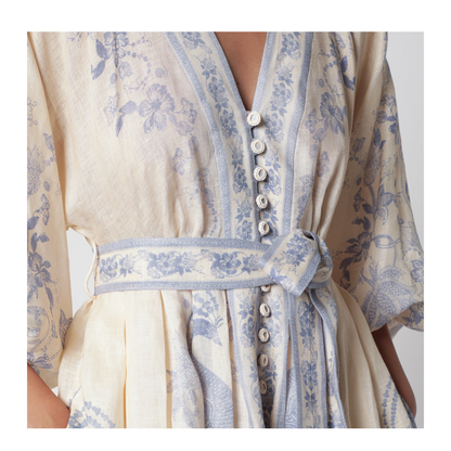 Indra Plunge Dress in Cream Lilac Linen - Image 2