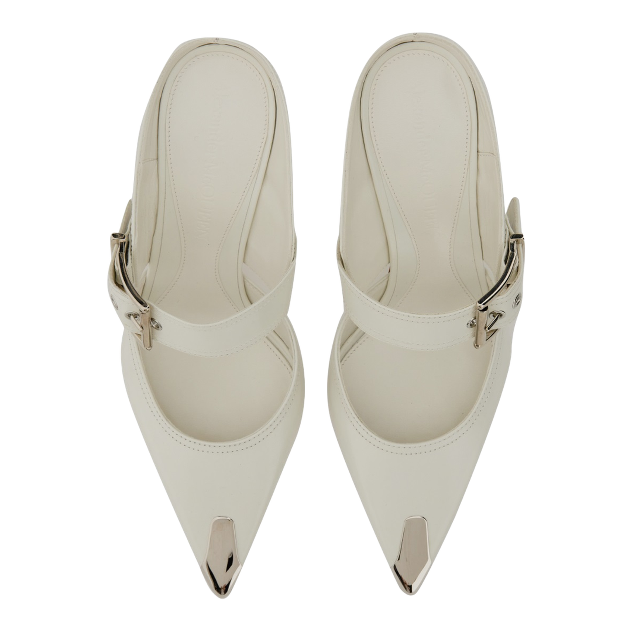 Chalk Leather Hardware Mules - Image 4