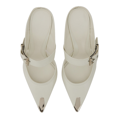 Chalk Leather Hardware Mules - Image 4