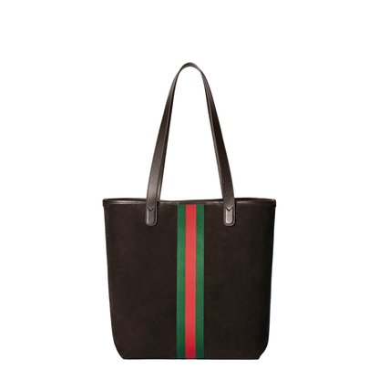 Ophidia Medium Tote Bag in Dark Brown Suede - Image 3