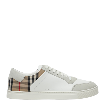 White and Check Leather Sneakers - Image 1