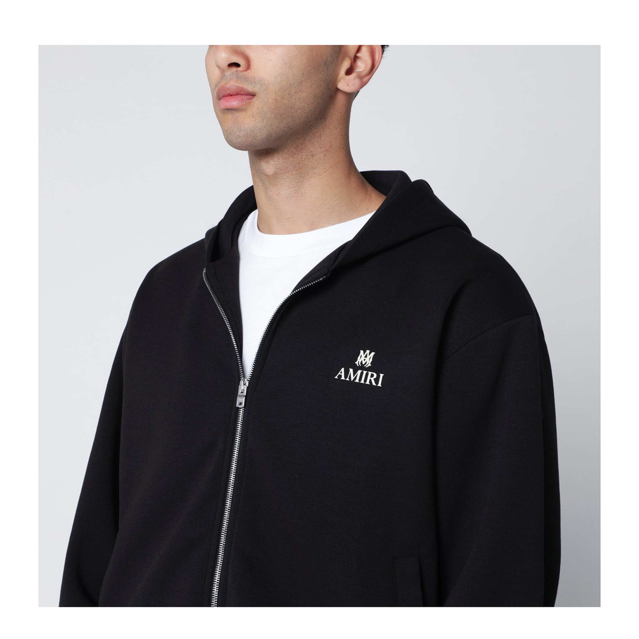 Black Cotton-Blend Zip Sweatshirt - Image 2