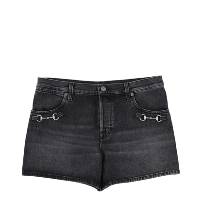 Denim Shorts with Horsebit Detail - Image 1