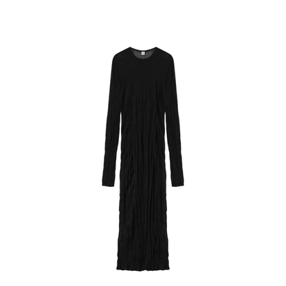 Crinkled Knit Maxi Dress with Long Sleeves in Black - Image 1