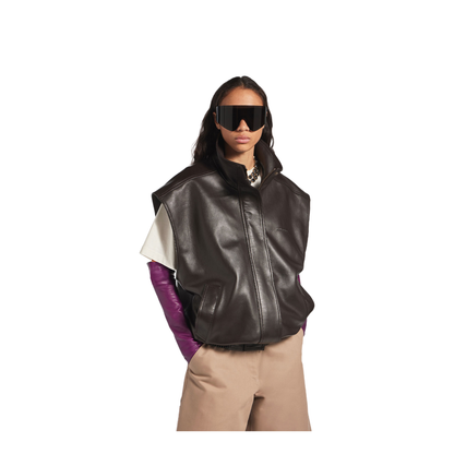 Sleeveless Blouson in Shiny Soft Lambskin - Image 5