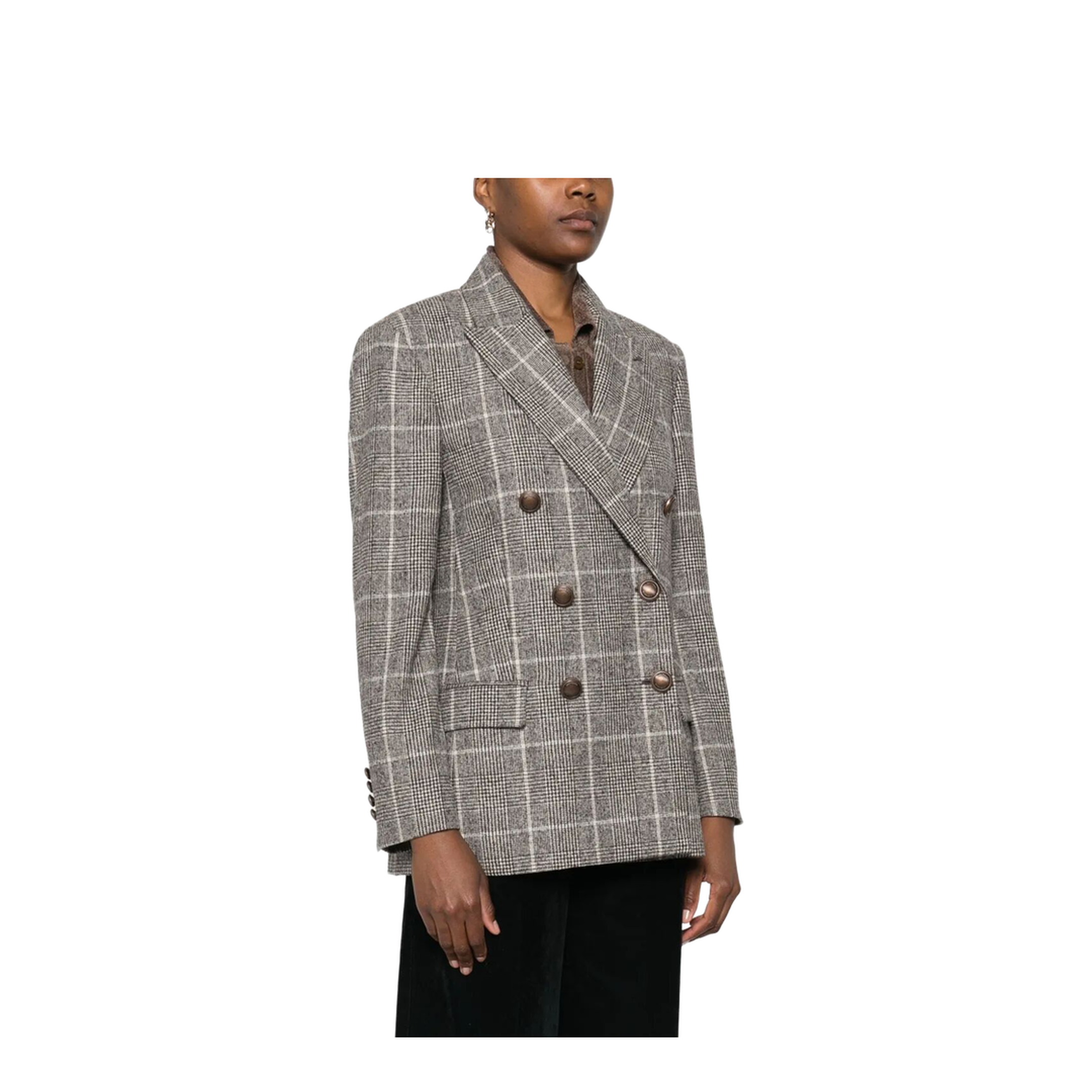 Alpaca and Wool Prince of Wales Double-Breasted Blazer with Monili - Image 2