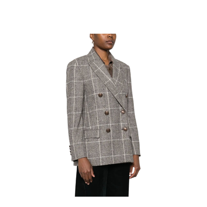 Alpaca and Wool Prince of Wales Double-Breasted Blazer with Monili - Image 2