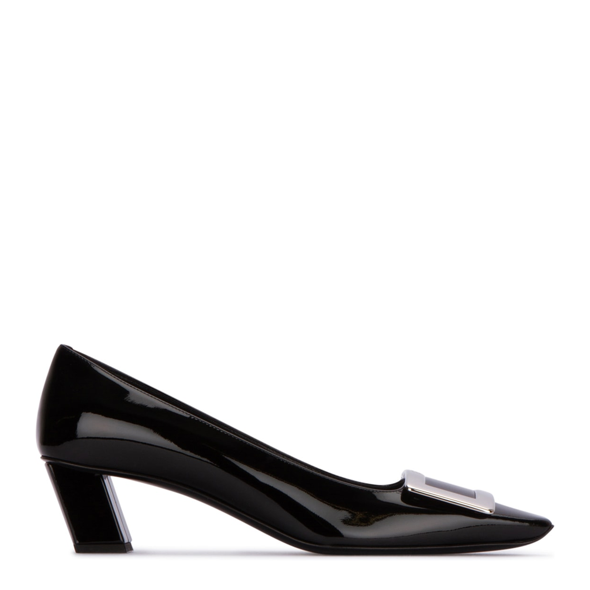 black calfskin pumps with buckle and wide heel - Image 1
