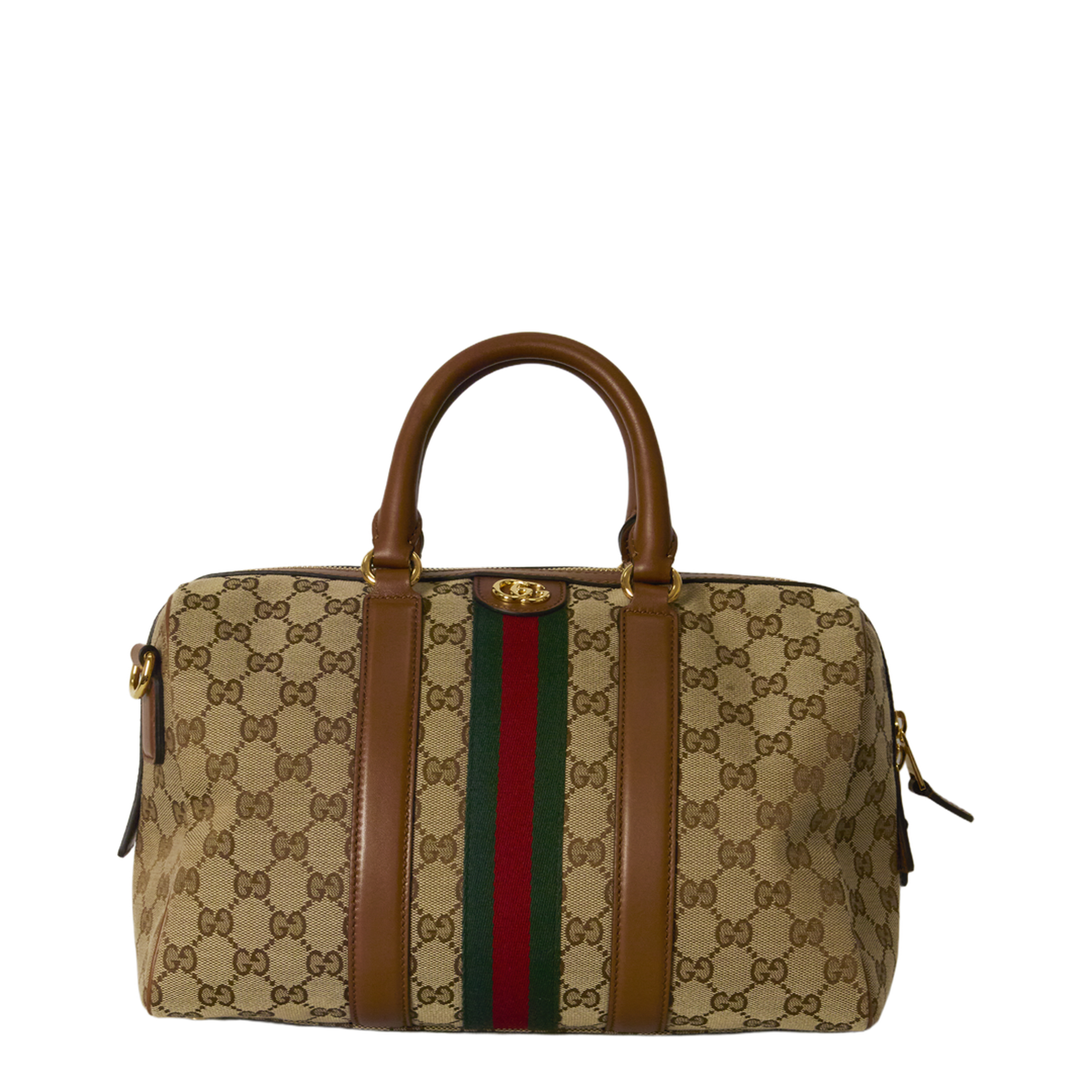 Ophidia Medium GG Canvas Boston Bag - Beige/Brown - Image 1