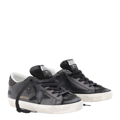 Super-Star in Black Nappa with Black Star and Glitter Heel Tab - Image 3