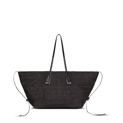 Track Medium Raffia Tote Bag - Black - Image 5