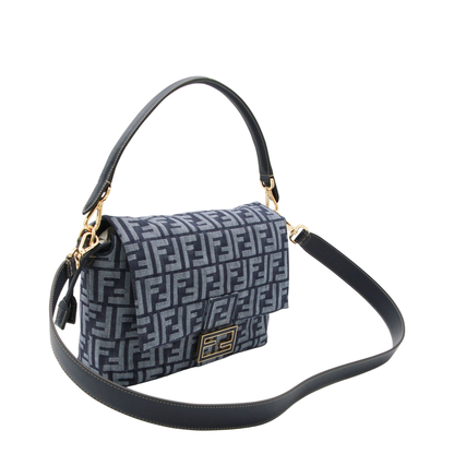 Mamma Baguette Medium Denim-Effect FF Jacquard Shoulder Bag - Dark Blue - Image 3