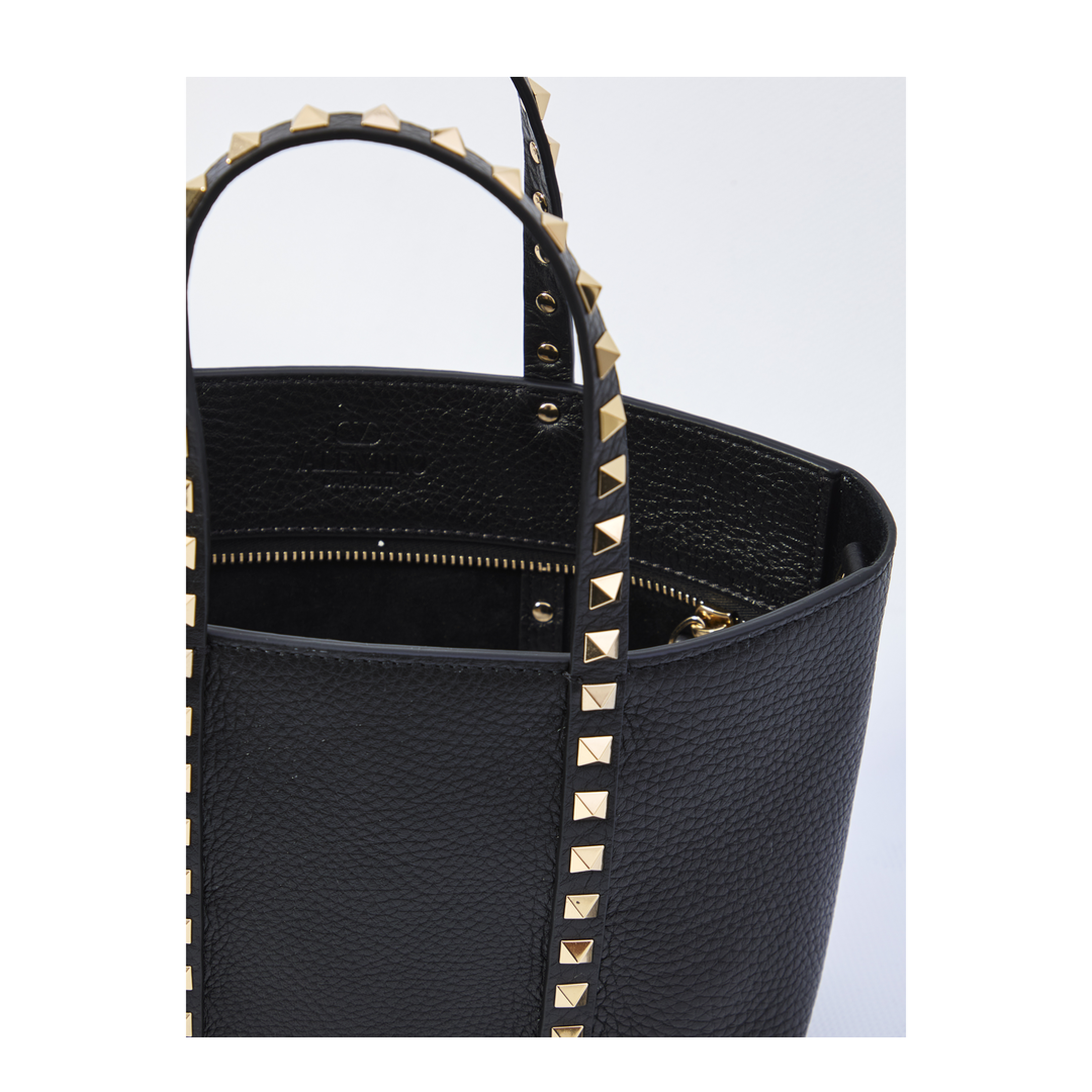 Black Leather Small Rockstud Shopping Bag - Image 3