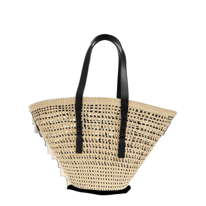 Anagram Basket Medium Iraca Palm Basket Bag - Natural/Black - Image 3