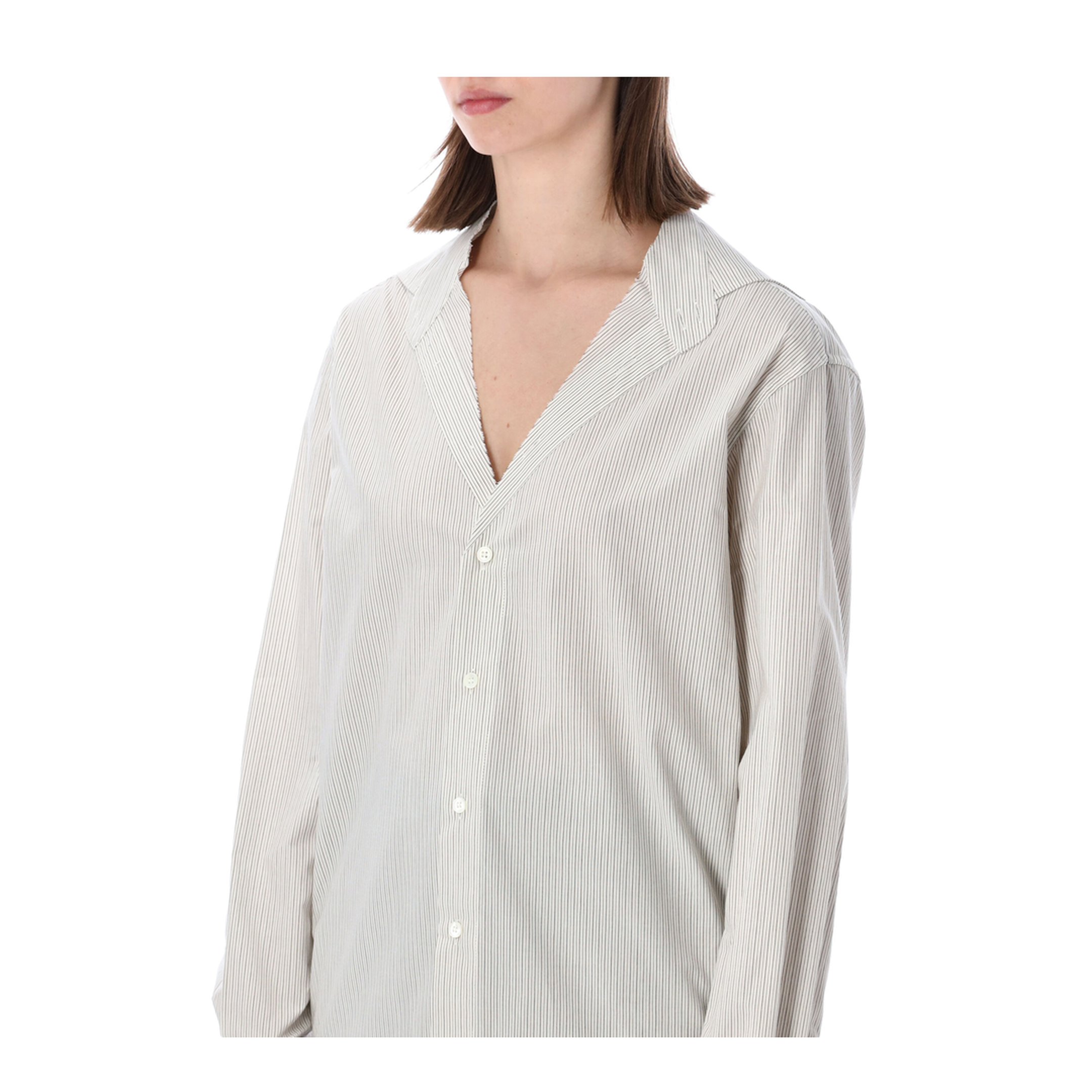 Pinstriped Cotton Shirt with V-Neck - Image 3