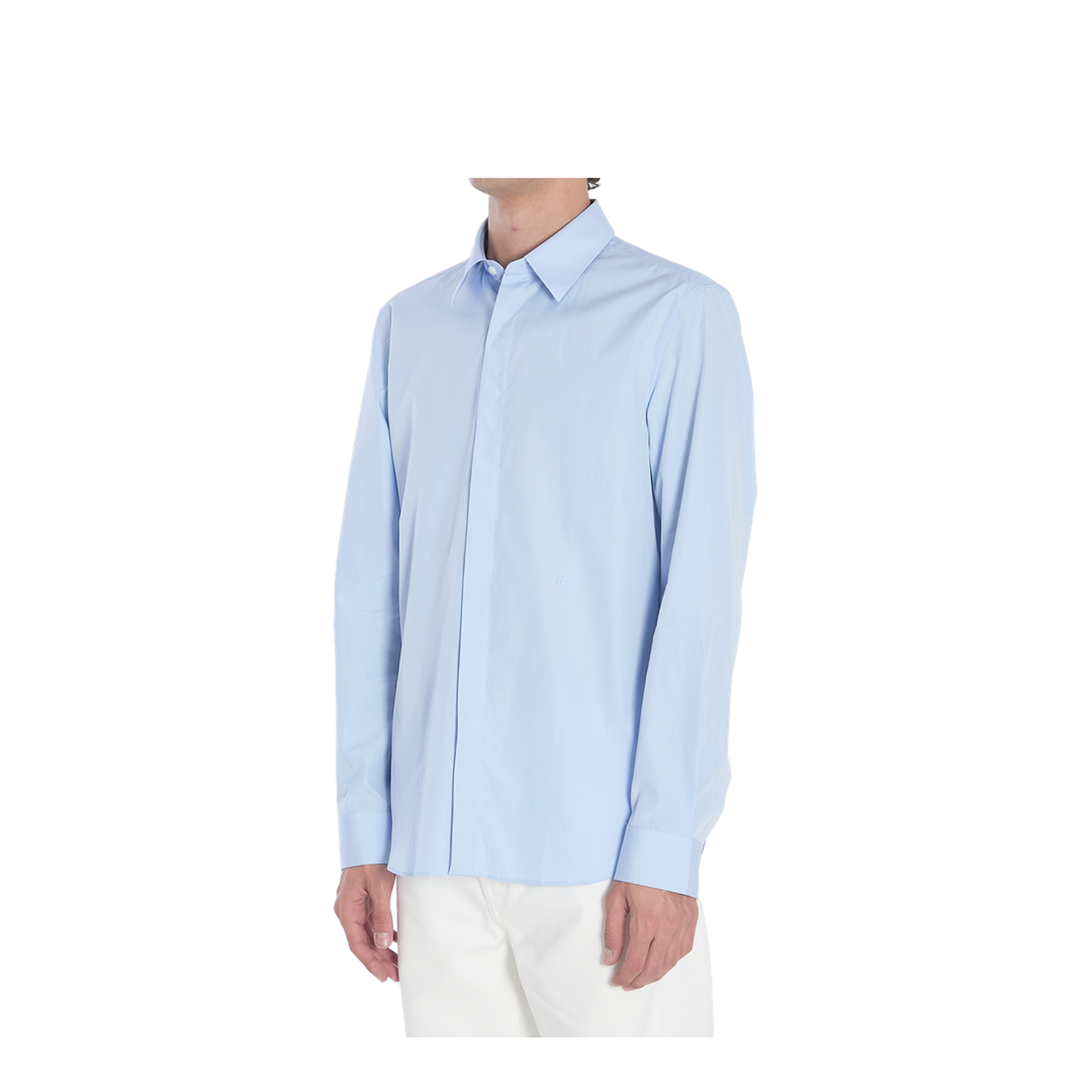 Cotton Poplin Shirt with Embroidery in Light Blue - Image 2