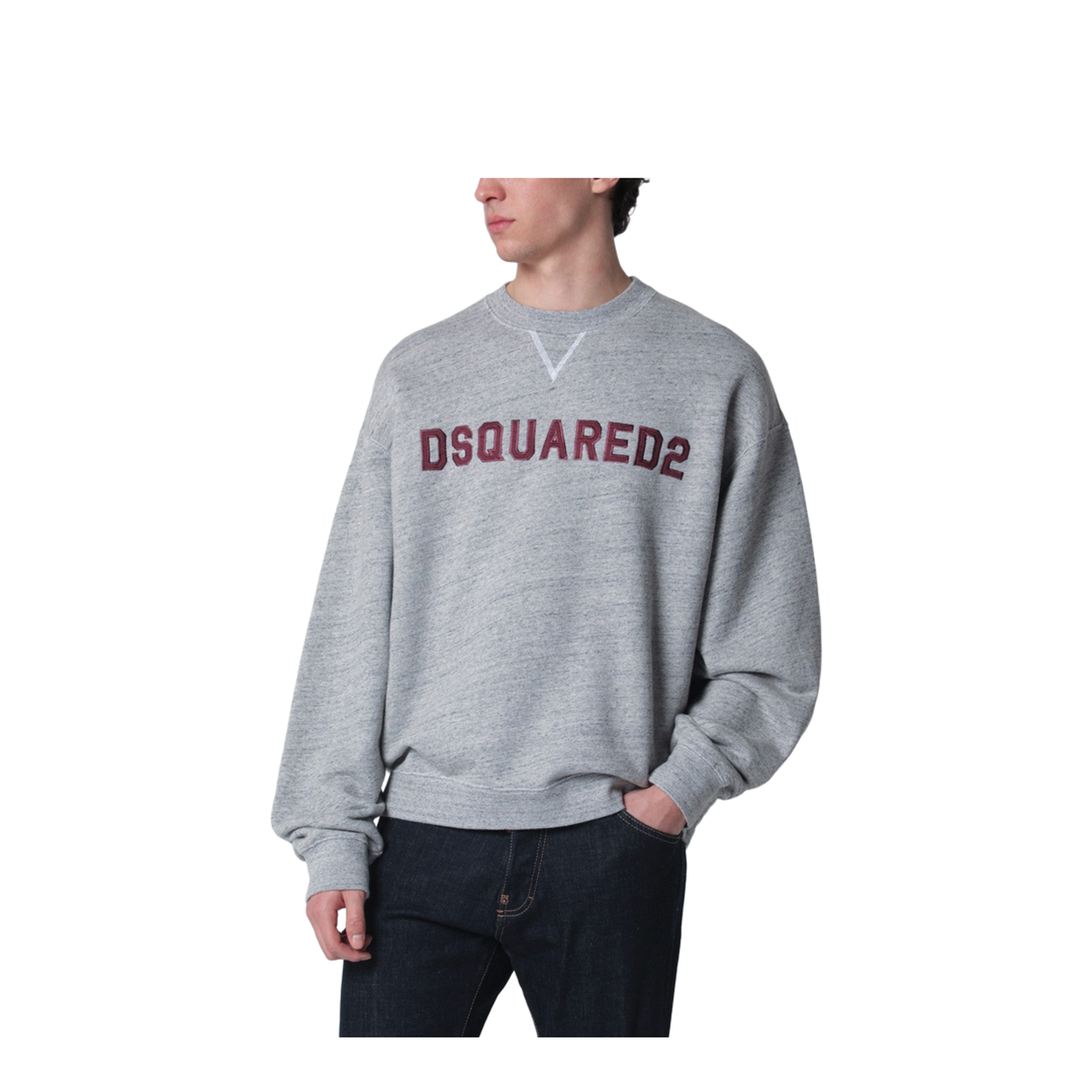 Grey Mélange Sweatshirt with Logo Embroidery - Image 1
